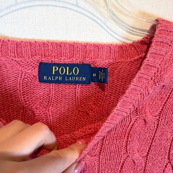 Polo Ralph Lauren Pink Cable Knit Crew Neck Sweater Womens Medium Pony Logo - Picture 6 of 9